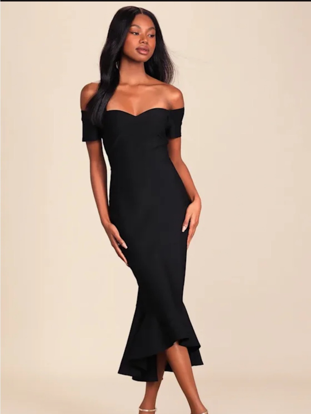 Lulu's Black One-Shoulder Mermaid Midi Dress